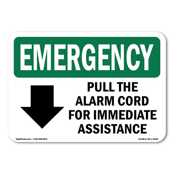 OSHA EMERGENCY Sign - Pull The Alarm Cord For Immediate With Symbol | Aluminum Sign | Protect Your Business, Work Site, Warehouse | Made in the USA