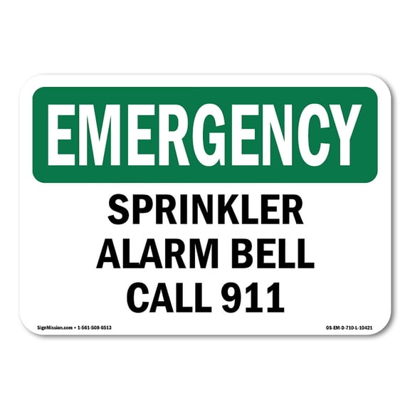 SignMission OS-EM-A-710-L-10421 7 x 10 in. OSHA Emergency Sign - Sprinkler Alarm Bell Call 911