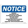 thumbnail image 1 of OSHA Notice Sign - Warning! Explosives In Use! Blasting Area |  Aluminum Sign | Protect Your Business, Work Site, Warehouse & Shop Area |  Made in the USA, 1 of 6