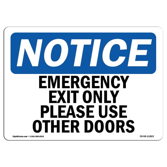 OSHA Notice Sign - Emergency Exit Only Please Use Other Doors | Aluminum Sign | Protect Your Business, Work Site, Warehouse & Shop Area | Made in the USA