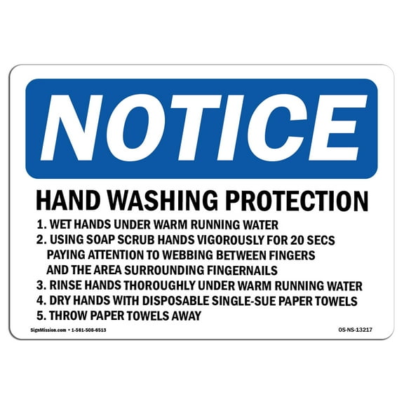 OSHA Notice Sign - Hand Washing Protection 1. Wet Hands Under |  Aluminum Sign | Protect Your Business, Work Site, Warehouse & Shop Area |  Made in the USA