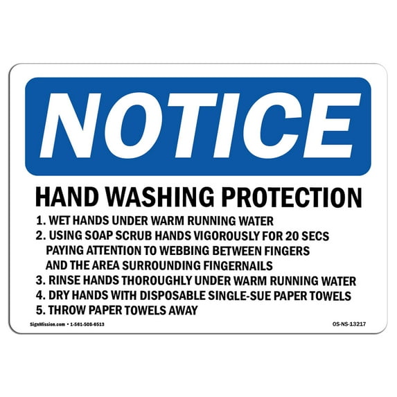 OSHA Notice Sign - Hand Washing Protection 1. Wet Hands Under | Aluminum Sign | Protect Your Business, Work Site, Warehouse & Shop Area | Made in the USA