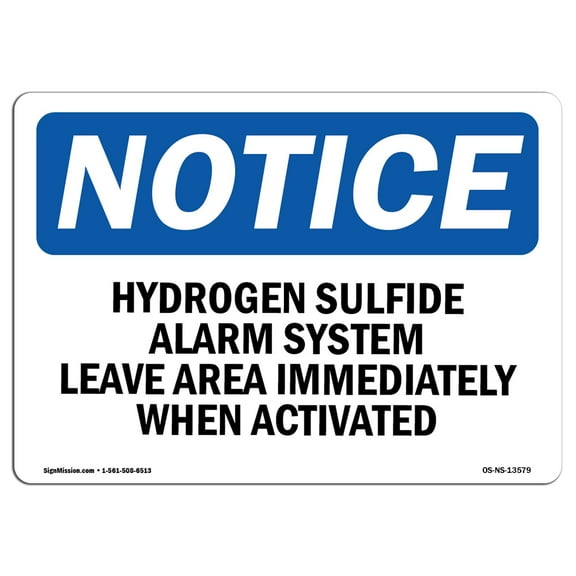 OSHA Notice Sign - Hydrogen Sulfide Alarm System Leave Area |  Aluminum Sign | Protect Your Business, Work Site, Warehouse & Shop Area |  Made in the USA