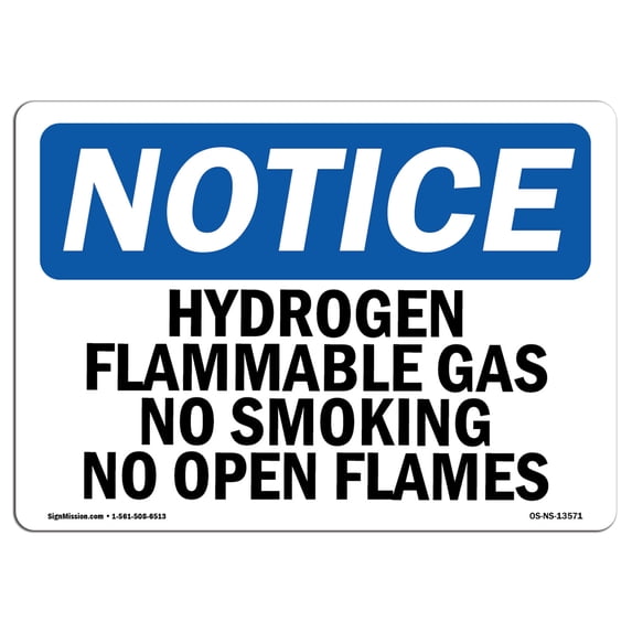 OSHA Notice Sign - Hydrogen Flammable Gas No Smoking No Open Flames | Aluminum Sign | Protect Your Business, Work Site, Warehouse & Shop | Made in the USA