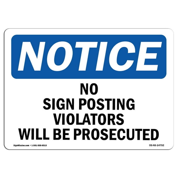 OSHA Notice Sign - No |  Aluminum Sign | Protect Your Business, Construction Site, Warehouse & Shop Area |  Made in the USA
