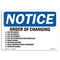 thumbnail image 1 of OSHA Notice Sign - Order Of Changing 1. Put On Boots 2. Put |  Aluminum Sign | Protect Your Business, Work Site, Warehouse & Shop Area |  Made in the USA, 1 of 6