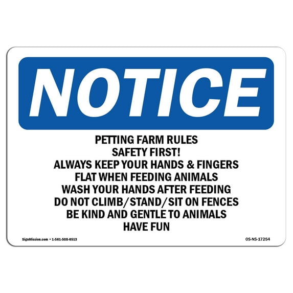 OSHA Notice Sign - Petting Farm Rules Safety First Always | Aluminum Sign | Protect Your Business, Work Site, Warehouse & Shop Area | Made in the USA