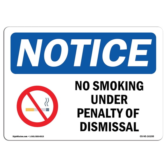 OSHA Notice Sign - NOTICE No Smoking Violation Disciplinary Action | Aluminum Sign | Protect Your Business, Work Site, Warehouse & Shop | Made in the USA