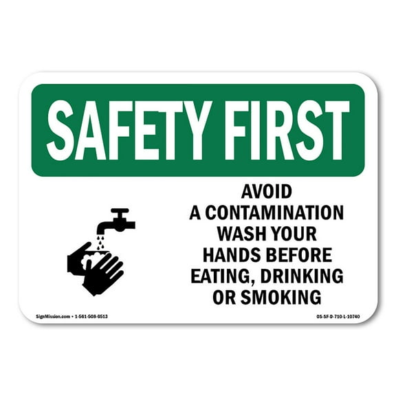 OSHA SAFETY FIRST Sign - Avoid Contamination Wash Hands | Aluminum Sign | Protect Your Business, Construction Site, Warehouse & Shop Area | Made in the USA