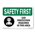 thumbnail image 1 of OSHA SAFETY FIRST Sign - Ear Protection Required In This Area | Aluminum Sign | Protect Your Business, Work Site, Warehouse & Shop Area | Made in the USA, 1 of 6