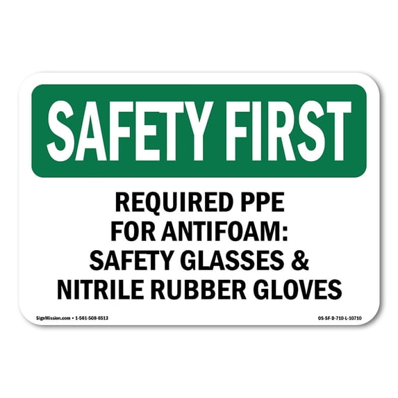 OSHA SAFETY FIRST Sign - Required PPE For Antifoam Safety Glasses | Aluminum Sign | Protect Your Business, Work Site, Warehouse | Made in the USA
