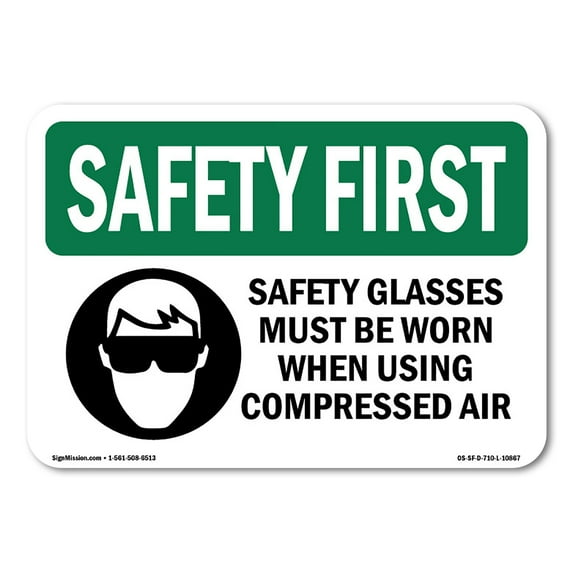 OSHA SAFETY FIRST Sign - Safety Glasses Must Be Worn | Aluminum Sign | Protect Your Business, Construction Site, Warehouse & Shop Area | Made in the USA
