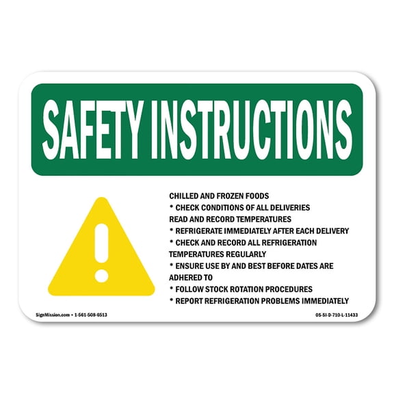 OSHA SAFETY INSTRUCTIONS Sign - Chilled And Frozen Foods Check With Symbol | Aluminum Sign | Protect Your Business, Work Site, Warehouse | Made in the USA