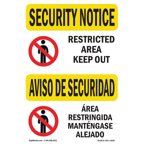 OSHA SECURITY NOTICE Sign - Restricted Area Keep Out | Aluminum Sign | Protect Your Business, Construction Site, Warehouse & Shop Area | Made in the USA