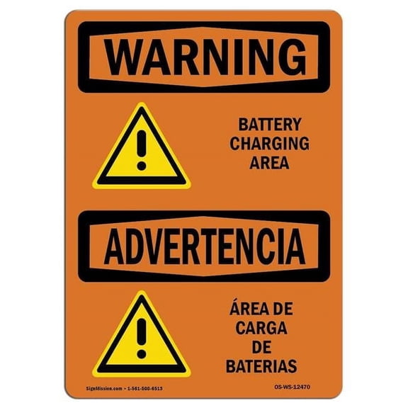 OSHA WARNING Sign - Battery Charging Area Bilingual | Aluminum Sign | Protect Your Business, Construction Site, Warehouse & Shop Area | Made in the USA