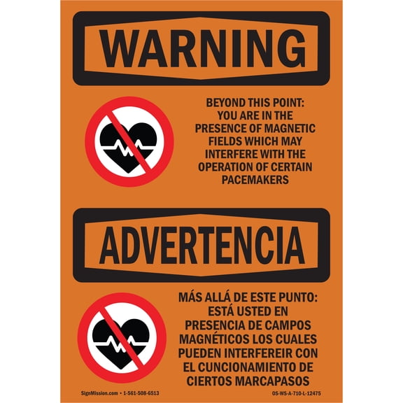 OSHA WARNING Sign - Beyond This Point Magnetic Fields Bilingual | Aluminum Sign | Protect Your Business, Work Site, Warehouse & Shop Area | Made in the USA