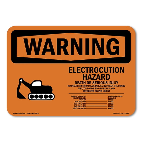 OSHA WARNING Sign - Electrocution Hazard Crane | Aluminum Sign | Protect Your Business, Construction Site, Warehouse & Shop Area | Made in the USA