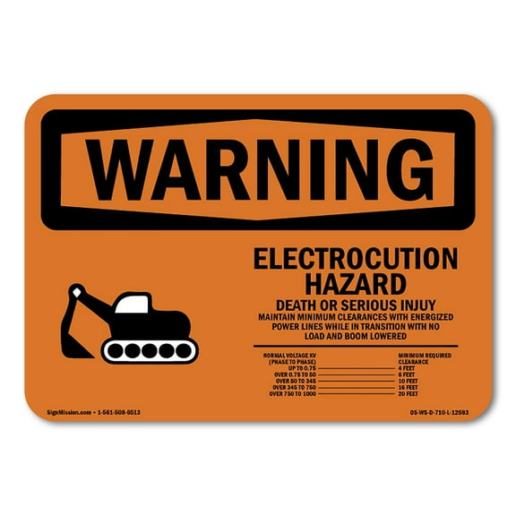 SignMission OS-WS-A-710-L-12593 7 x 10 in. OSHA Warning Sign - Electrocution Hazard Crane