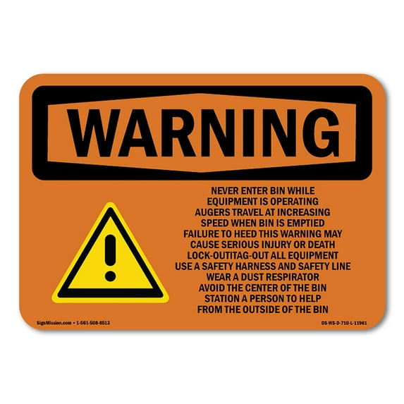OSHA WARNING Sign - Grain Bin Silo Safety | Aluminum Sign | Protect Your Business, Construction Site, Warehouse & Shop Area | Made in the USA