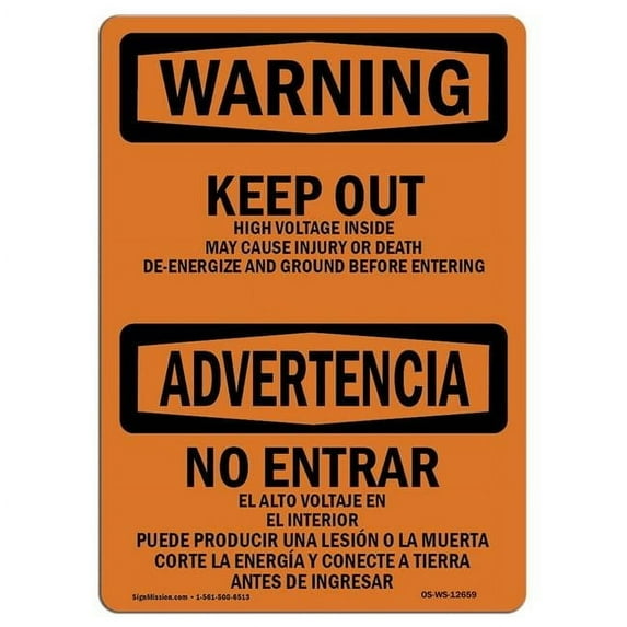 SignMission OS-WS-A-710-L-12659 7 x 10 in. OSHA Warning Sign - Keep Out Voltage Injury Death Bilingual
