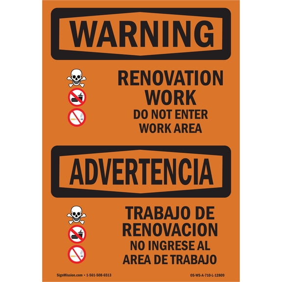 OSHA WARNING Sign - Renovation Work Do Not Enter Work Area | Aluminum Sign | Protect Your Business, Work Site, Warehouse & Shop Area | Made in the USA