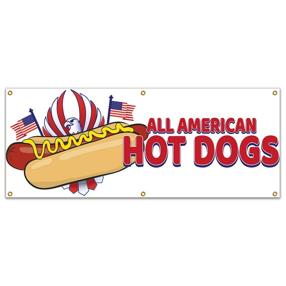 SignMission B-72 All American Hot Dogs19 72 in. Concession Stand Food Truck Single Sided Banner - All American Hot Dogs