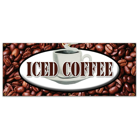 SignMission B-72 Iced Coffee 72 in. Iced Coffee Banner Sign - Fresh Brewed Cold Ice Latte Mocha Frappe Java