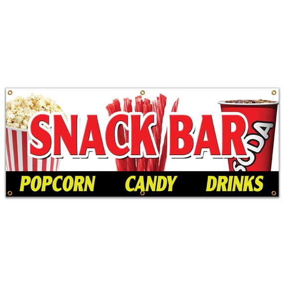 SignMission B-72 Snack Bar Candy Popcorn 72 in. Snack Bar Candy Popcorn Drinks Banner Sign - Cold Sandwiches Kettle Corn