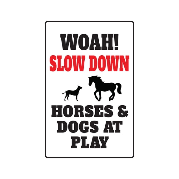 SignMission 8 x 12 in. Decal - Slow Down Horses & Dogs At Play - Animal Speed Limit Driving