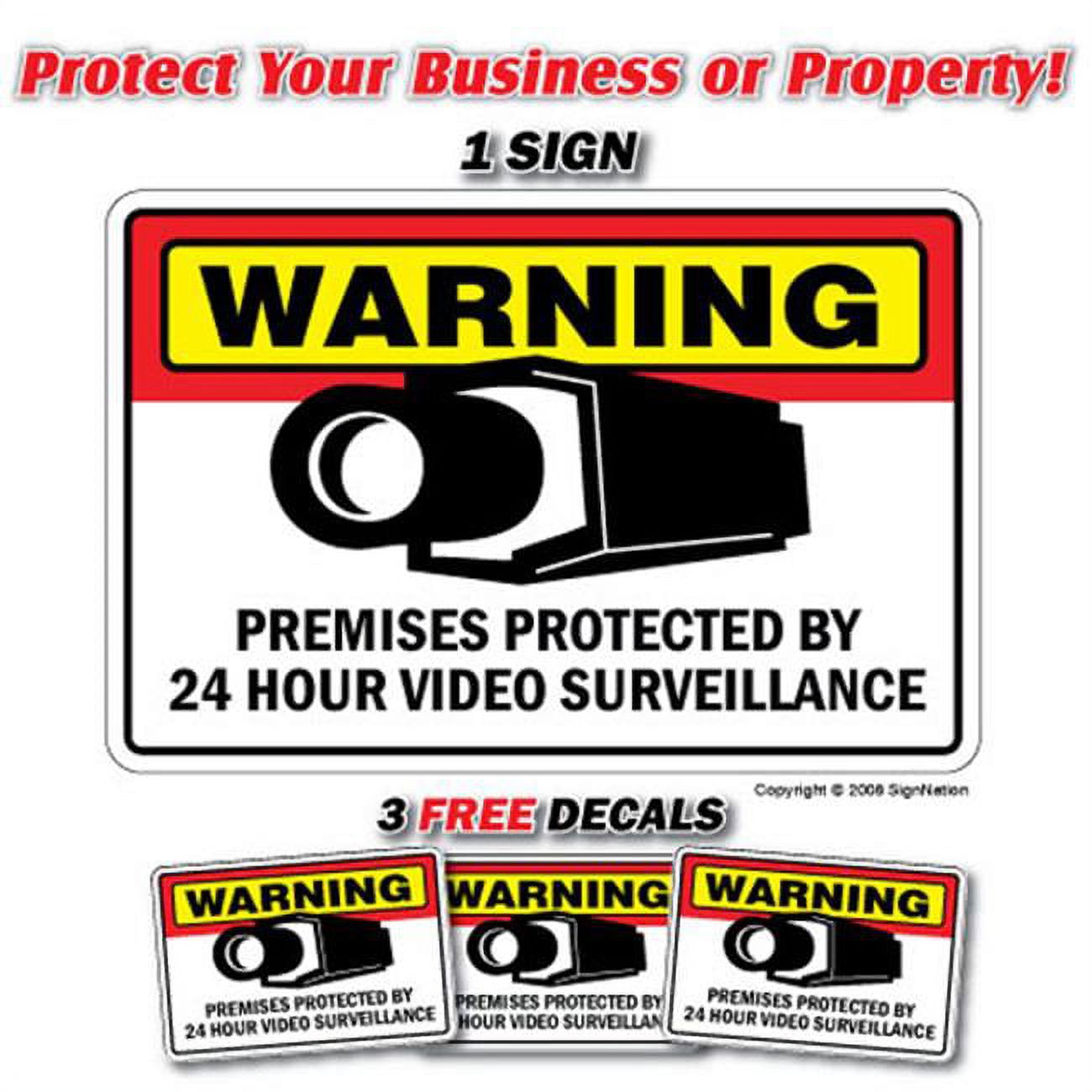 SECURITY SURVEILLANCE SIGNS 1 Sign & 3 Free Decal video | Indoor ...