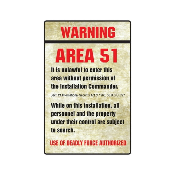 SignMission 8 x 12 in. Warning Area 51 Decal - Spaceship Aliens Outer Space Moon Spacecraft