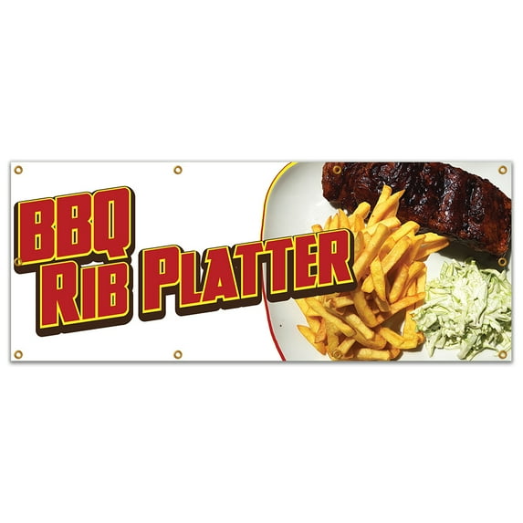 SignMission B-96 BBQ Rib Platter19 96 in. BBQ Rib Platter Banner with Concession Stand Food Truck Single Sided