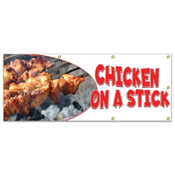 SignMission B-96 Chicken On A Stick19 96 in. Chicken On A Stick Banner with Concession Stand Food Truck Single Sided