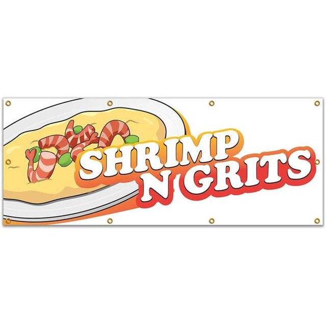 SignMission 96 in. Shrimp N Grits Banner with Concession Stand Food