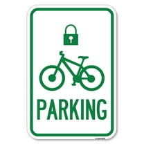 SignMission A-1218-23476 12 x 18 in. Aluminum Sign - Parking with Cycle & Lock Symbol