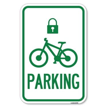 SignMission A-1218-23476 12 x 18 in. Aluminum Sign - Parking with Cycle & Lock Symbol