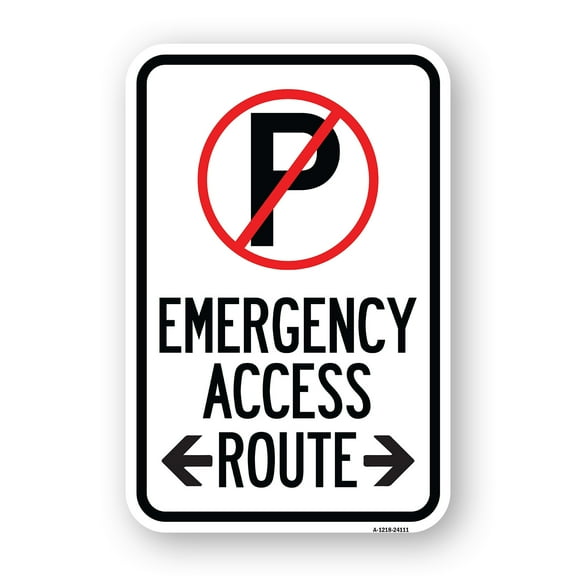 SignMission A-1218-24111 12 x 18 in. Aluminum Sign - Emergency Access Route with Bidirectional Arrow