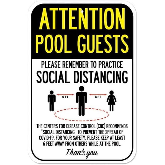 SignMission A-1218-25370 Public Safety Sign - Attention Pool Guests Practice Social Distancing