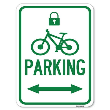 SignMission A-1824-23475 18 x 24 in. Aluminum Sign - Parking with Lock Cycle & Bidirectional Arrow Symbol
