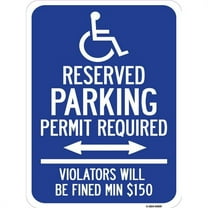 SignMission A-1824-24659 18 x 24 in. Aluminum Sign - Modern ISA Symbol Connecticut Reserved Parking Permit Required Violators Will Be Fined Min Dollar 150 with Double Arrow