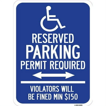 SignMission A-1824-24659 18 x 24 in. Aluminum Sign - Modern ISA Symbol Connecticut Reserved Parking Permit Required Violators Will Be Fined Min Dollar 150 with Double Arrow