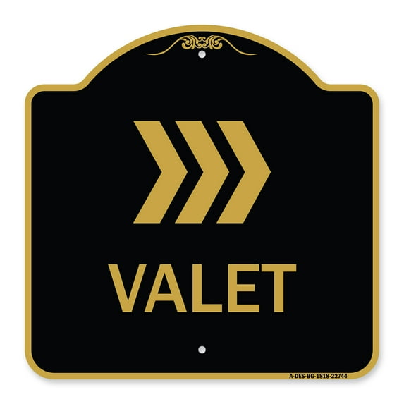 SignMission A-DES-BG-1818-22744 18 x 18 in. Designer Series Sign - Valet Right Arrow , Black & Gold