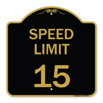 SignMission A-DES-BG-1818-22879 18 x 18 in. Designer Series Sign - Speed Limit 15 MPH, Black & Gold