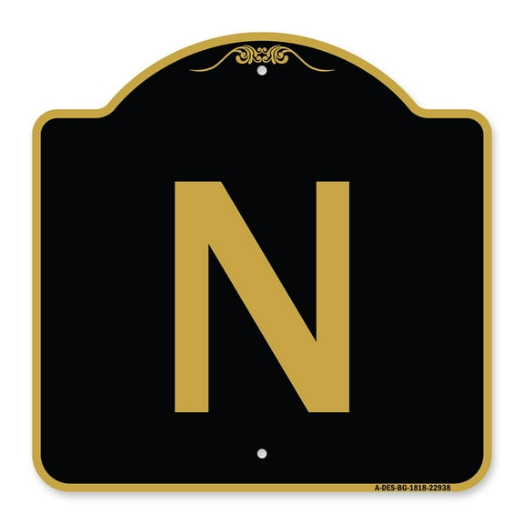 SignMission A-DES-BG-1818-22938 18 x 18 in. Designer Series Sign - Sign with Letter N , Black & Gold