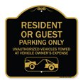 thumbnail image 1 of SignMission Designer Sign - Parking Restriction Sign Resident or Guest Parking Only Unauthorized Vehicles Towed at Owner Expense with Graphic | Black & Gold 18" X 18" Aluminum, 1 of 4