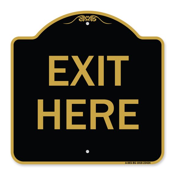 SignMission A-DES-BG-1818-23424 18 x 18 in. Designer Series Sign - Parking Lot Sign Exit Here, Black & Gold