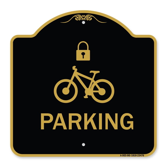SignMission A-DES-BG-1818-23476 18 x 18 in. Designer Series Sign - Parking with Cycle & Lock Symbol, Black & Gold