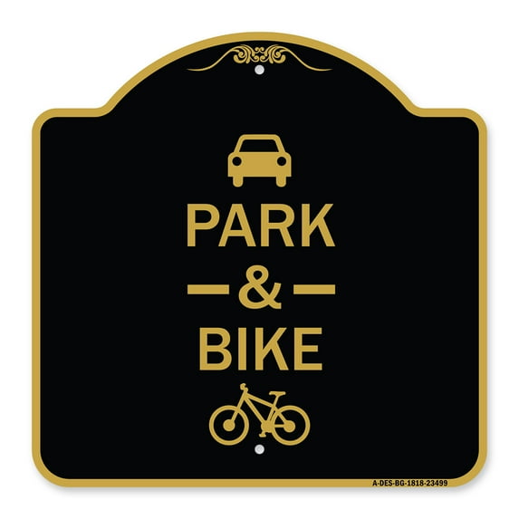 SignMission A-DES-BG-1818-23499 18 x 18 in. Designer Series Sign - Park & Ride with Bicycle Graphic, Black & Gold