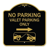 SignMission A-DES-BG-1818-23644 18 x 18 in. Designer Series Sign - No Parking Valet Parking Only with Right Arrow with Car Tow Graphic, Black & Gold