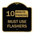 thumbnail image 1 of SignMission A-DES-BG-1818-23867 18 x 18 in. Designer Series Sign - 10 Minute Parking Must Use Flashers, Black & Gold, 1 of 4